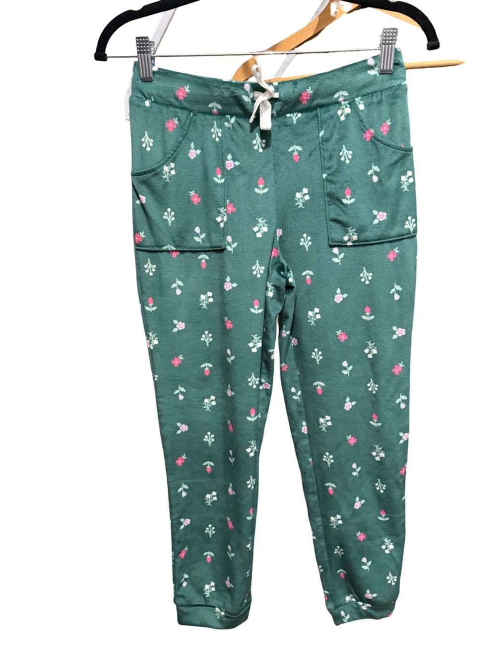 Cat & Jack Dark Green Floral Jogger Pants with Pink Accents